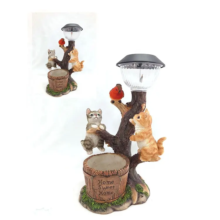 Groothandel Hars Tuin Decor Animal Vorm Pot, Solar Light Decoratieve Kat Poly Hars Planter!