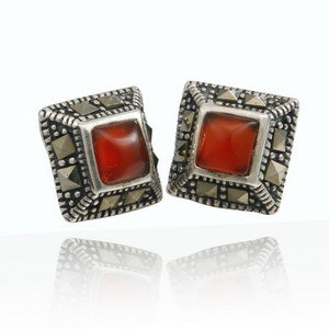 sj antiguode comprar a granel de piedra roja plata tai geométrica de ágata roja incrustada <span class=keywords><strong>marcasita</strong></span> las mujeres stud pendientes - Product Image 3
