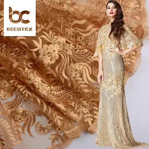 gold heavy african lace fabric Luxury french lace with rhinestone wedding tulle lace