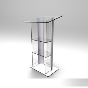 Leggio in <span class=keywords><strong>Plexiglass</strong></span> Personalizzato con Lati in Acciaio Inox Spazzolato Curvo, Pulpito in Acrilico - Product Image 3