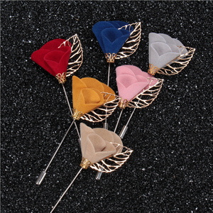 Rosa flor tela de Pin de solapa con hojas de oro boda masónica Pines de solapa a granel - Product Image 2