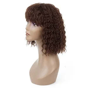 Short Loose Deep Curly Wigs For Black Women Peruvian Remy Bouncy Curly Human Hair Wig Mix Color 2#/4#