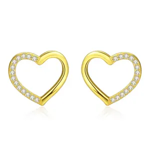 CZCITY 18K Gold Plated Cubic Zircon Heart EarringsためWomen Fine Jewelry Pure 925 Silver Gold Earrings Stud