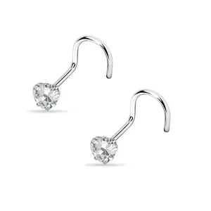 Gerçek burun Piercing takı çekici kalp şeklinde zirkon burun vida takı toplu manyetik burun Piercing takı