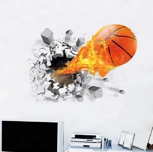 Neuer fliegender Basketball-Wandsticker Heim-Zubehör Kinder-Wandsticker 3D-Effekt abnehmbare PVC-Hausdekoration individuell angefertigte Frostfarbe