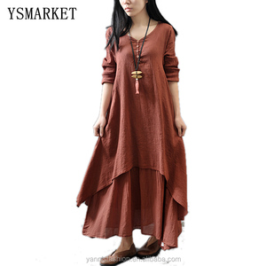 Deat — robe longue style Boho en coton et lin, tenue Maxi décontractée pour femmes à manches longues, couleur unie, grande taille 5XL E952, nouvelle <span class=keywords><strong>mode</strong></span> été - Product Image 1