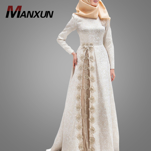 Abito da Sera Musulmano in Stile Moderno Glamour a Maniche Lunghe Abaya Islamica Femminile <span class=keywords><strong>Moda</strong></span> Floreale Vendita all'Ingrosso <span class=keywords><strong>Online</strong></span> - Product Image 1