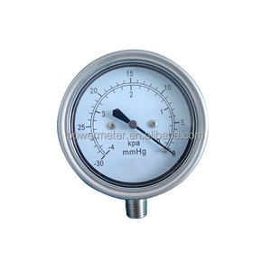เกจวัดแรงดันสุญญากาศต่ำ 4 <span class=keywords><strong>Kpa</strong></span> ถึง 0 และ -30 <span class=keywords><strong>MmHg</strong></span> ถึง 0 1/4'' PT Npt 63 มม. ทำจากสแตนเลสทั้งหมด - Product Image 6