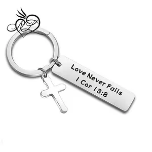 Sweet Romance Bible Verse Keychain Love Never Fails 1 Cor 13:8 Keychain Faith Jewelry Inspirational Religious Gift
