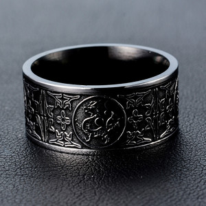Fashion Wholesale Statement Engraved Old Style Retro Gothic Black <strong>Titanium</strong> Steel <strong>Ring</strong> for <strong>Men</strong> - Product Image 6
