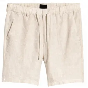 Benutzer definiertes Logo Atmungsaktives Natur weiß Leinen mischung Casual Shorts für Männer