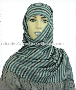 Hijab en viscose rayonne brodé de haute qualité pour femmes musulmanes, foulard ethnique rayé en toile, respirant, doux pour la peau, idéal pour l'été - Product Image 2