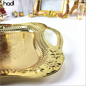 Restaurant Supplies Catering New Arrive Luxury Stainless Arab <strong>Gold</strong> <strong>Serving</strong> <strong>Tray</strong> with Handle - Product Image 4