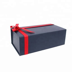 Giỏ Đựng Giấy Bìa Cứng Màu Đen Logo Tùy Chỉnh Quảng Đông Bao Bì Gấp Gọn Hộp Quà Từ Tính Có Nơ Ruy Băng Màu Đỏ Trang Trí Trên Nắp - Product Image 3