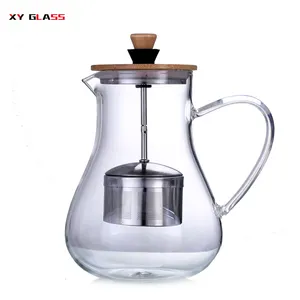 sublimation clear pull up infuser basket with bamboo lid handmade glass tea pot
