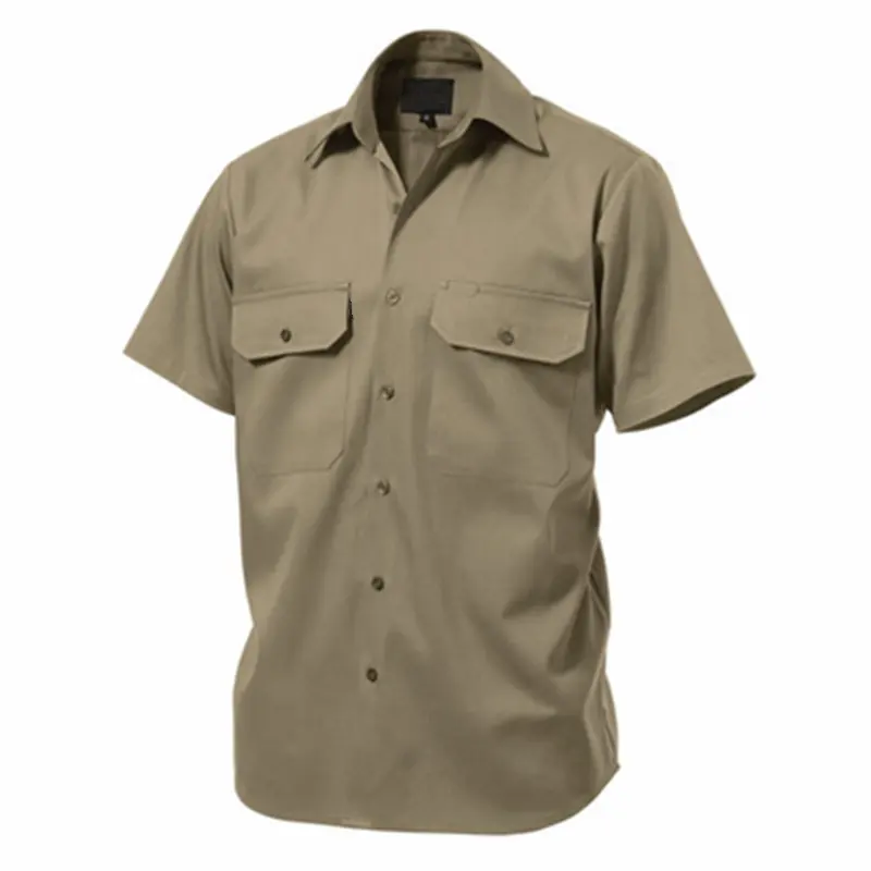 2016 Khaki 100% Cotton Wholesale Mens Work Shirts Men Formal Short Sleeve Shirts With Two Chest Pockets