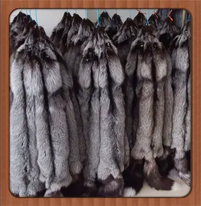 Miễn Phí Vận Chuyển Nhà Máy Bán Bất Fur Da Chính Hãng Bạc Màu Xanh Fox Fur Với Đuôi