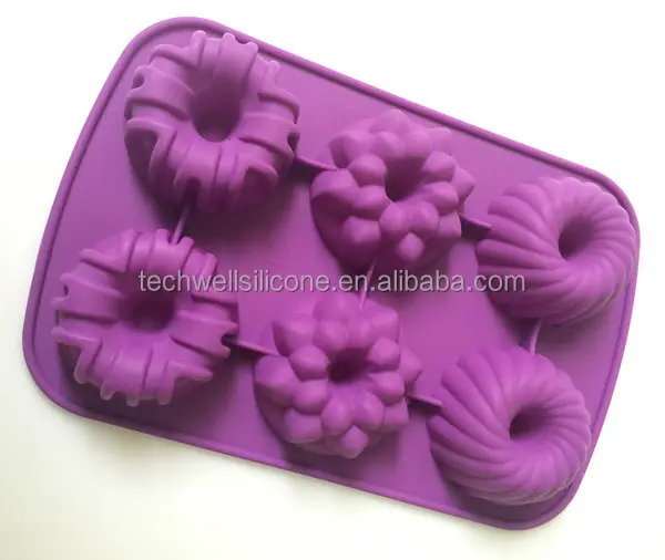 flower shape 6 hole cake silicone bundt mold