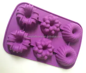 flower shape 6 hole cake silicone bundt mold