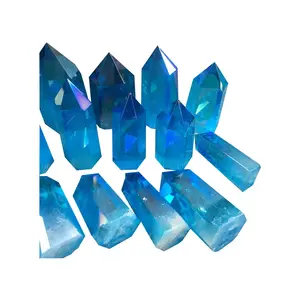 klar blau quarz kristall Suppliers-Natürliche blaue Aura Heil kristalle Punkte Obelisk Klare Quarz kristalls täbe Zum Verkauf