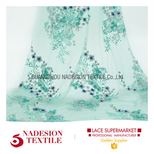 Productos más vendidos bordado verde menta tulle tela por el patio <span class=keywords><strong>online</strong></span> India - Product Image 1