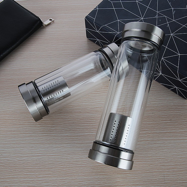 support custom 10OZ Double layer glass water bottle borosilicate glasses with tea influser