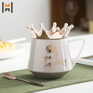 300ml Stile Nordico Grigio di Ceramica Bella Grande Pancia Tazza del Regalo Della Tazza Set Tazza di <span class=keywords><strong>Caffè</strong></span> in Porcellana con Elegante Corona Copertura - Product Image 1