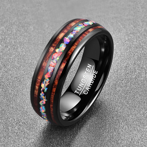 <strong>Ring</strong> Wood <strong>Opal</strong> Tungsten Carbide Personality Jewelry Vintage Dome Black Acacia for <strong>Men</strong> <strong>Ring</strong> - Product Image 6