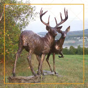 Outdoor garden decorative stag and buck copper sculpture life size bronze deer statue for sale