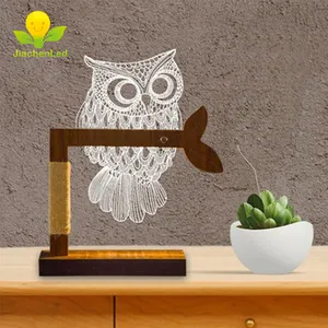 JIACHEN led owl night light lamp 3d owl wood bedside wooden eco-friendly for decoration bed and room