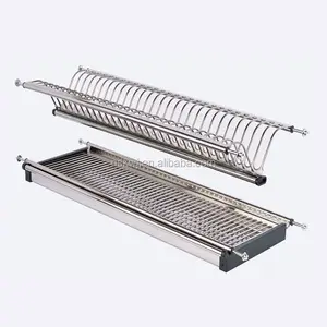 Kitchen Hardware Collection 2 Tier Cabinet Dish Drying Rack Stainless Steel Dish Slots Kitchen Plate Bowl Utensils Cups Draining