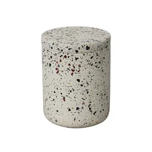 White Terrazzo Natural Stone Concrete Candle Jar with Lid for Soy Wax Candle Making