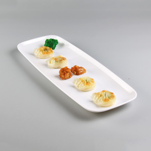 Plato rectangular largo de melamina 100%, plato blanco irrompible de alta calidad para aperitivos y tartas - Product Image 2