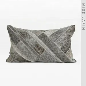 Pillow Covers Fur Lumbar Cushion Cover Patchwork Stitching Real Cowhide Leather Sofa Pillow Decorative Cushions