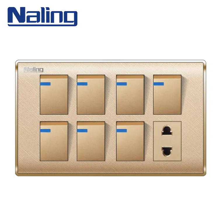 250V 16A 86*146mm high quality brass 8 gangs 7 switch 1 socket for pakistan market