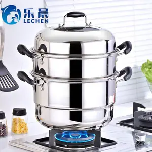 Double Pelestarian Panas Stainless Steel Makanan Steamer Soup Pot Steam Pot Set Panci dengan Steamer Stainless Cookware Set 26-30