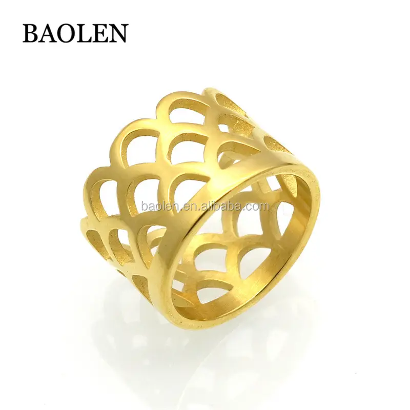 Mode-sieraden IP Gouden Kleur Hol Vis Schaal Kroon Ring Voor Vrouwen Nieuwe Rvs Vinger Ring Sieraden