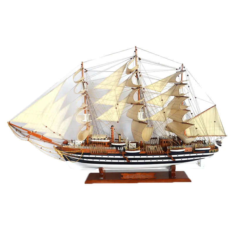 Unieke Ontwerp Lengte 110Cm Antieke Craft Vietnamese Houten Boot Tall Ship Model PTW009