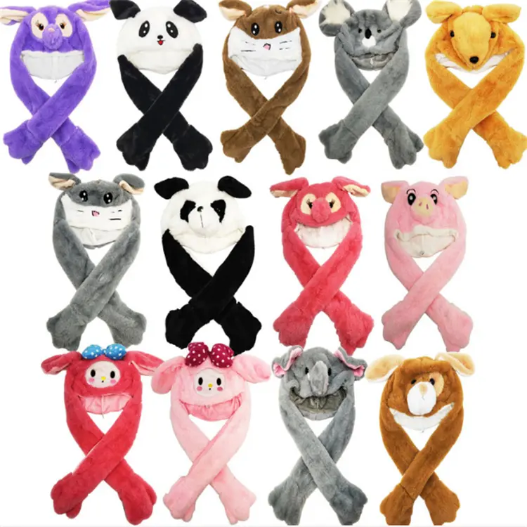 2023 New Fashion Plush Funny Bunny Moving Ear Cartoon Animal Hat Cap con colorato LED Light Toy per ragazze