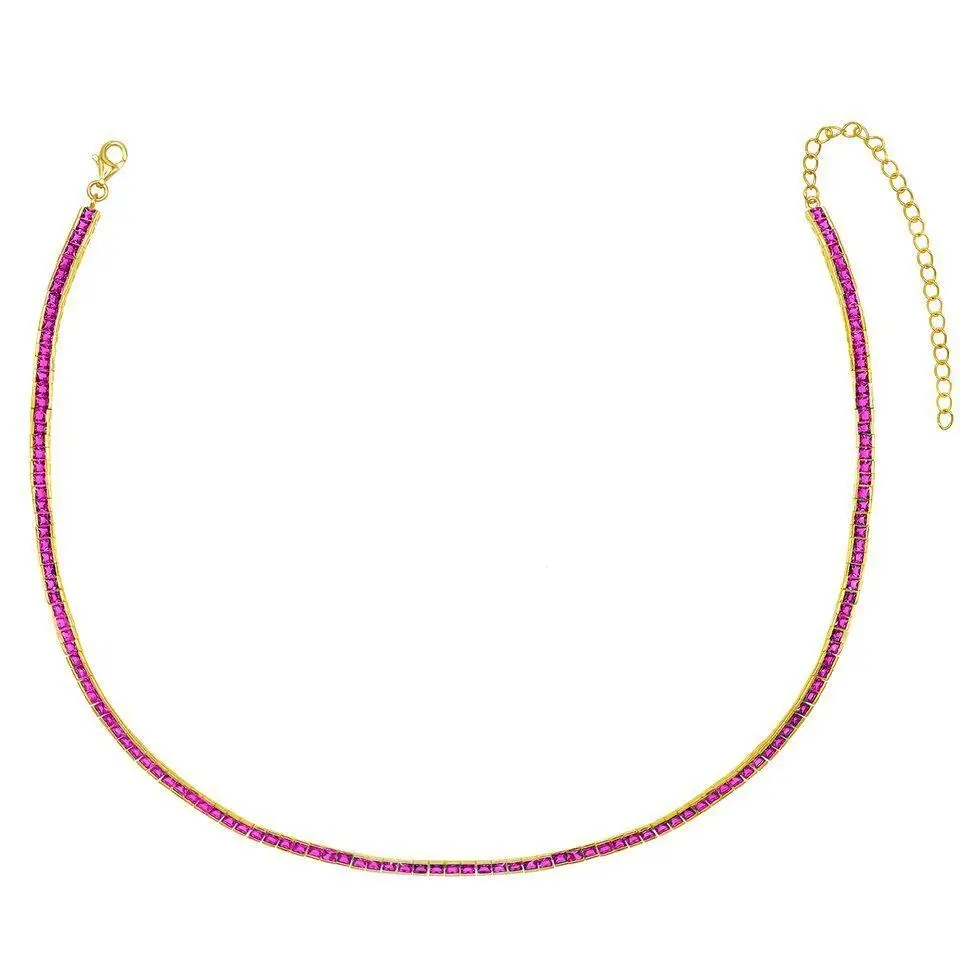 LOZRUNVE Fashion Jewelry 925 Silver Ruby Tennis Choker Necklace