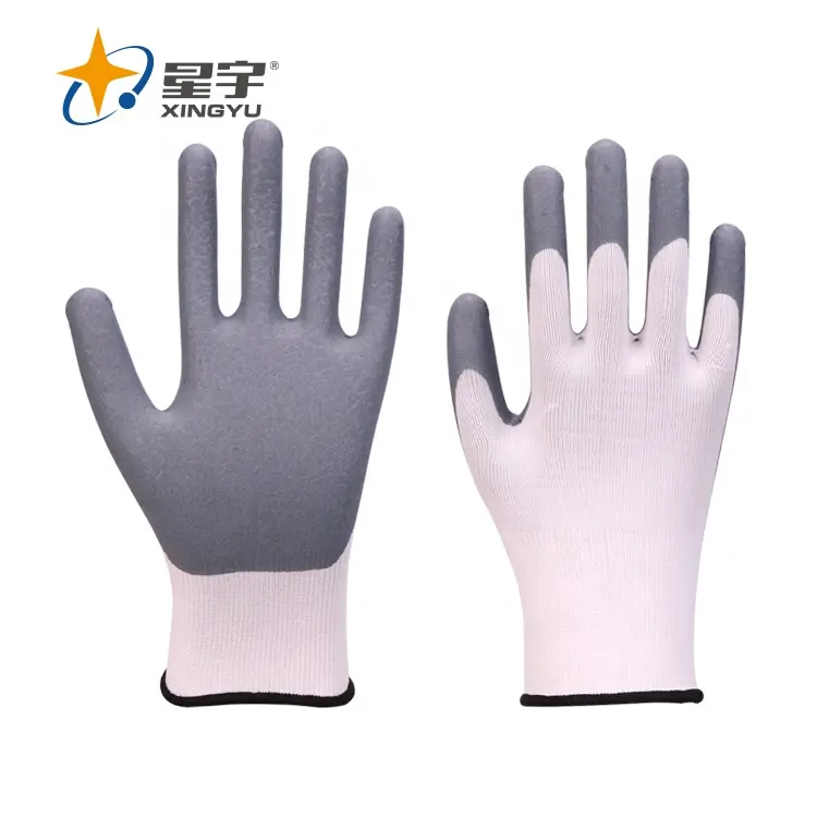 XINGYU Guantes De Trabajo Foam Nitrile Gloves White Nylon Spandex Grey Nitrile Foam Coated Glove