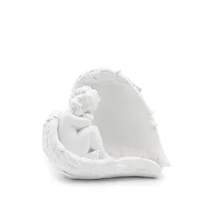 Resin lovely small angel large love shape design wings sleep cherub figurine