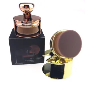 Rose Gold Custom Color Portable Powder Circle Foundation Brush With Holder Factory Wholesale Makeup Oval Brush