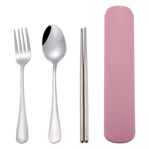 Ensemble de <span class=keywords><strong>3</strong></span> <span class=keywords><strong>couverts</strong></span> de voyage en acier inoxydable avec étui, fourchette, cuillère et baguettes réutilisables - Product Image 2