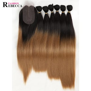 Nobile Oro del Commercio All'ingrosso Diritto serico Migliore 7pcs Fibra Sintetica Fasci Del Tessuto Dei Capelli Con Chiusura Centrale - Product Image 6