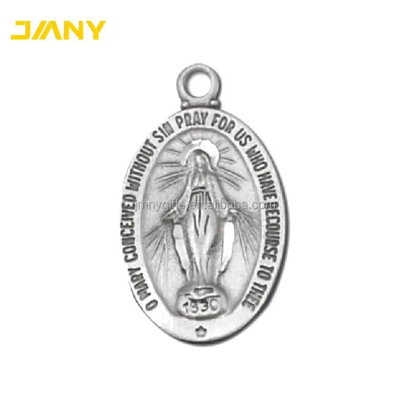 Custom Design Good Quality Oval Shape Sliver Plated Metal Miraculous Medal