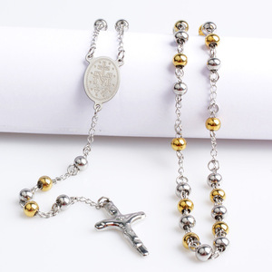Articoli Religiosi Cattolici Indiani alla Moda, <span class=keywords><strong>Collana</strong></span> <span class=keywords><strong>Rosario</strong></span> con Perline Dorate - Product Image 4