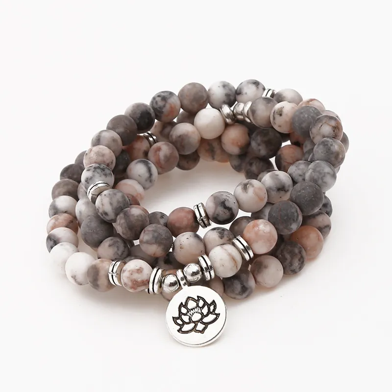 Wholesale High Quantity Natural Pink Zebra Stone 108 Beads Mala Yoga Necklace Amazonite Beads Bracelet