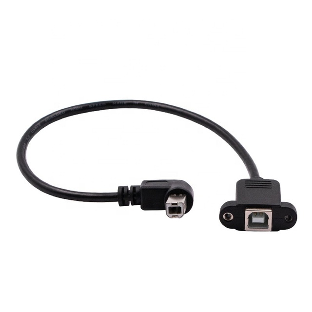 Pure Copper USB Type B Male Female Right Angle Cable PVC Braid Charging Data Transfer Computer Scanner Printer Panel Mount