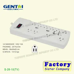 South America Surge Protector fast charging 10 outlets 2 USB port Extension Cord Socket Power strip